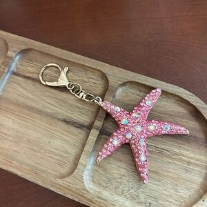 Pink Starfish Keychain or Purse Charm with Gold Accents